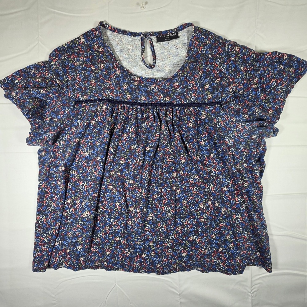 Lane Bryant Blue Floral Empire Waist Babydoll Top Crochet Trim Plus Size 22/24